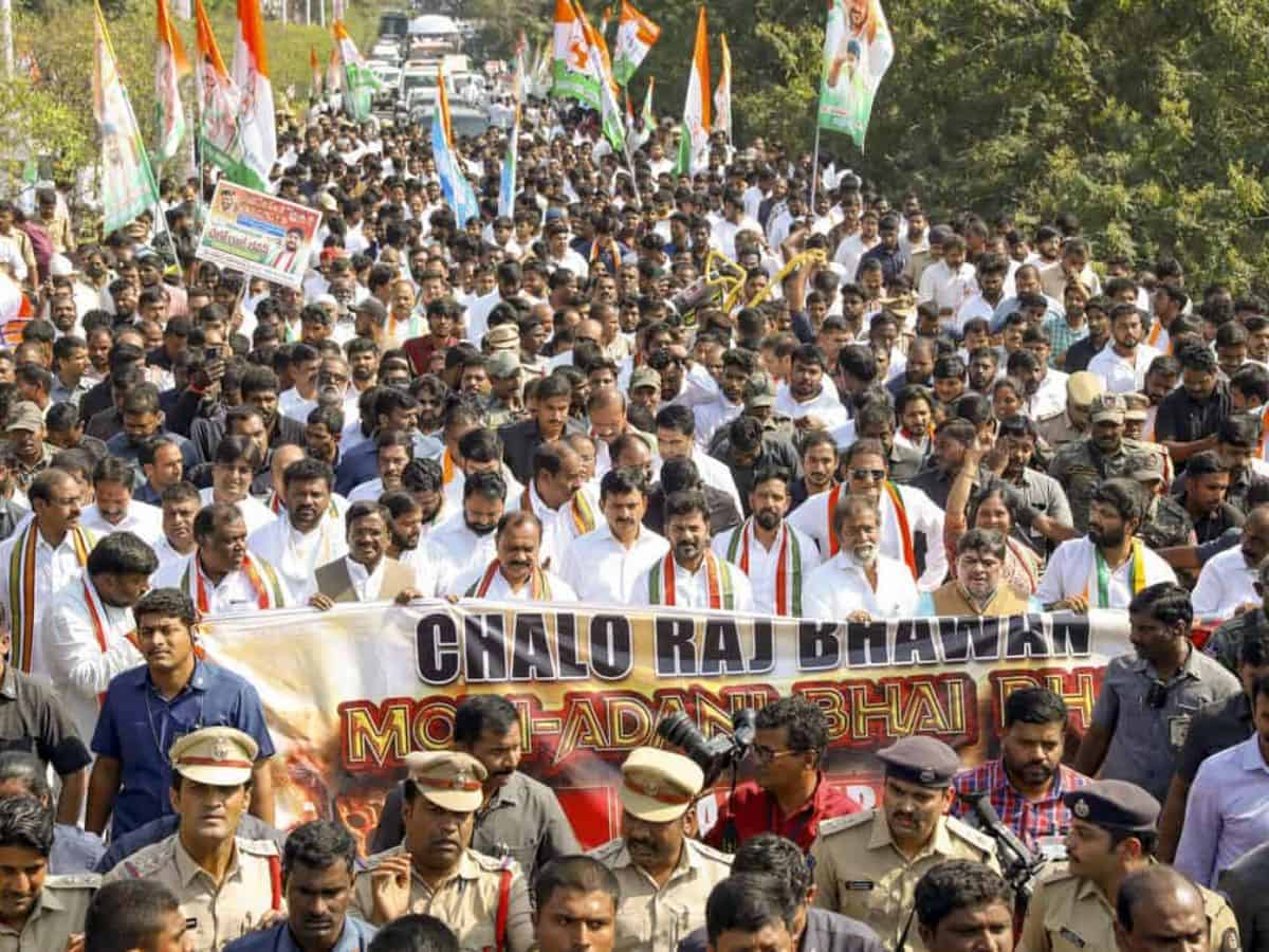 Chalo Raj Bhavan observed nationwide, Congress demands discussion on Adani issue, Manipur