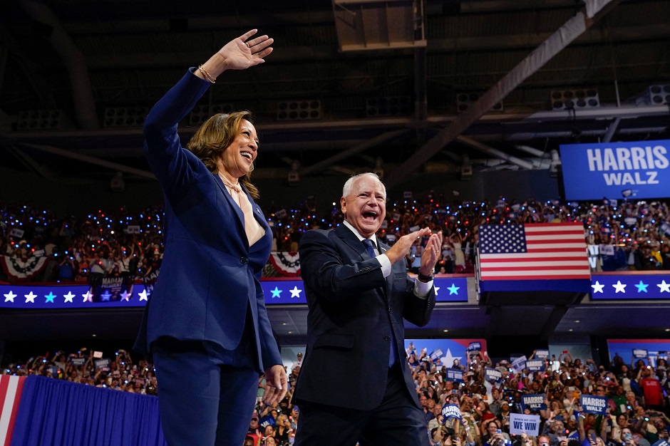 Harris and Walz on rally stage